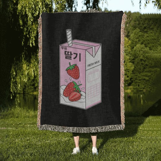K Pop Strawberry Milk Drink Korea Kpop Korean Woven Blankets
