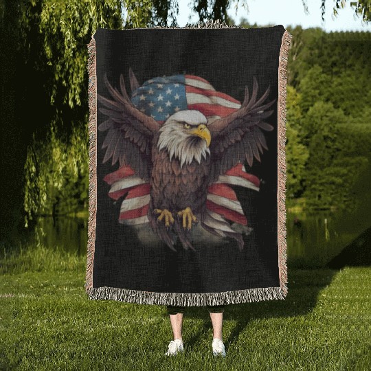 Merica Patriotic USA Eagle Woven Blankets