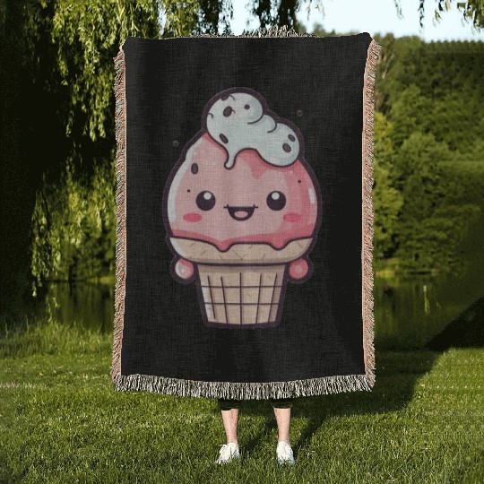 Embrace the Sweetness of our Cute Soft Ice Cream Woven Blankets