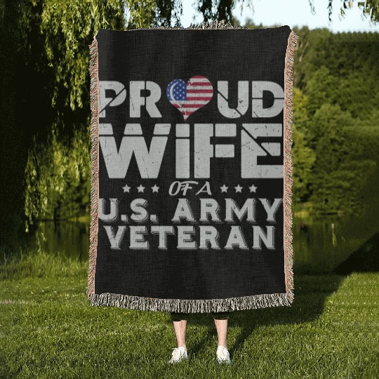 Proud Wife Of A Us Veteran Army Woven Blankets