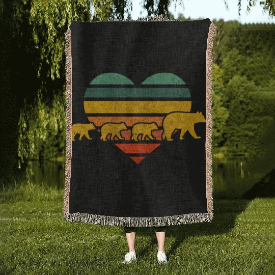 Mama Bear Three Cubs Heart Mothers Day Woven Blankets
