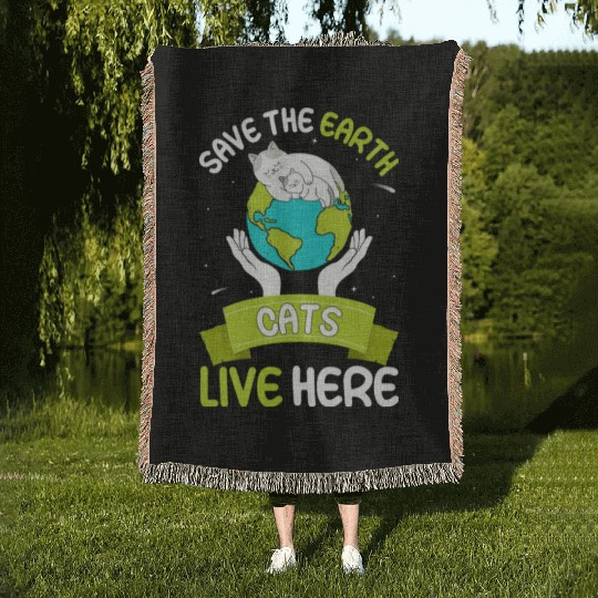Save The Earth Cats Live Here World Environment Woven Blankets
