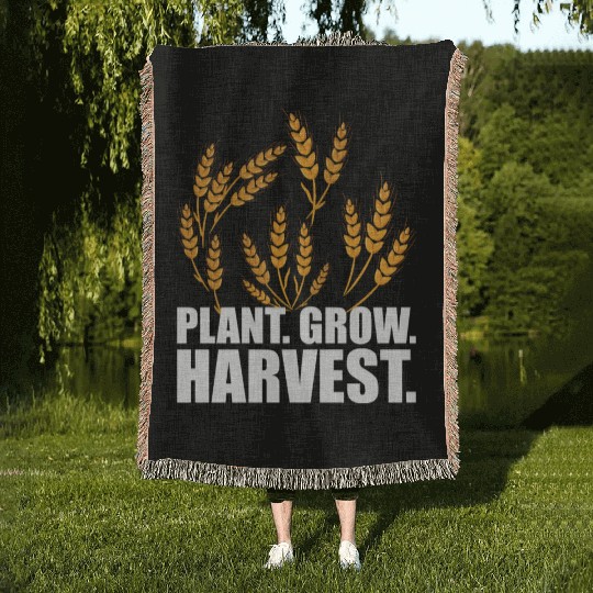 Wheat Farmer Plant Grow Harvest W Woven Blankets
