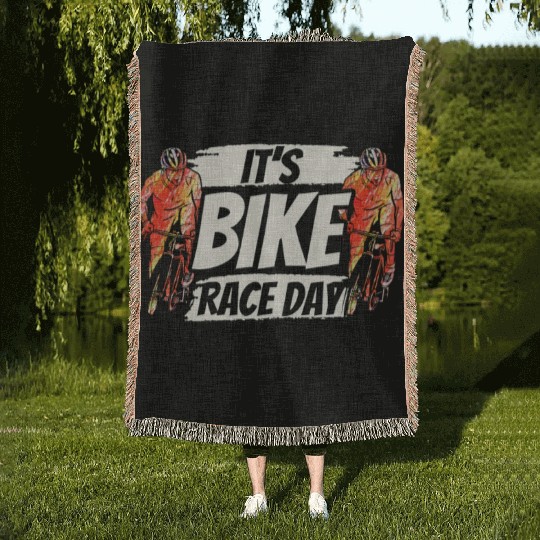 It's Bike Race Day Racer Racing Bicycle Cycling Woven Blankets