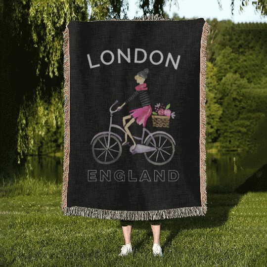 London England Biking Bicycling Woven Blankets