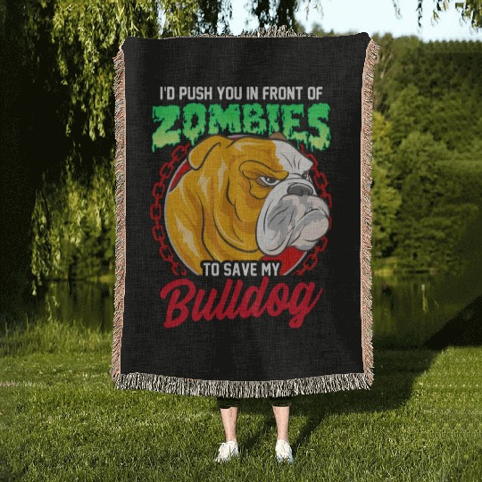 Save My Bulldog Dog From Zombies Woven Blankets