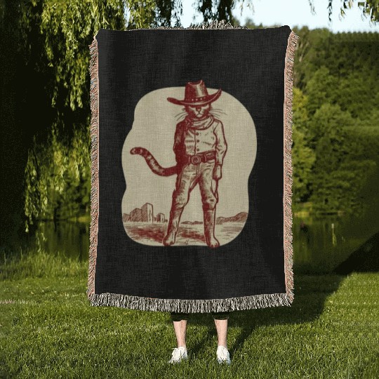Serenity Cat Cowboy God Grant me Woven Blankets