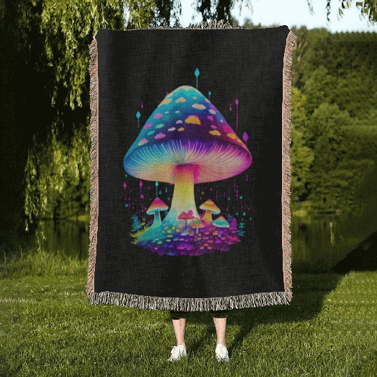 Enchanting Fungi: A Neon Wonderland Woven Blankets