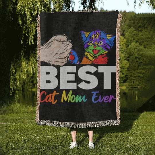 Best Cat Dad Ever Colorful Rainbow Mother's Day Woven Blankets