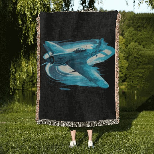 Spitfire Airplane Vintage Pilot Aviator Military Woven Blankets