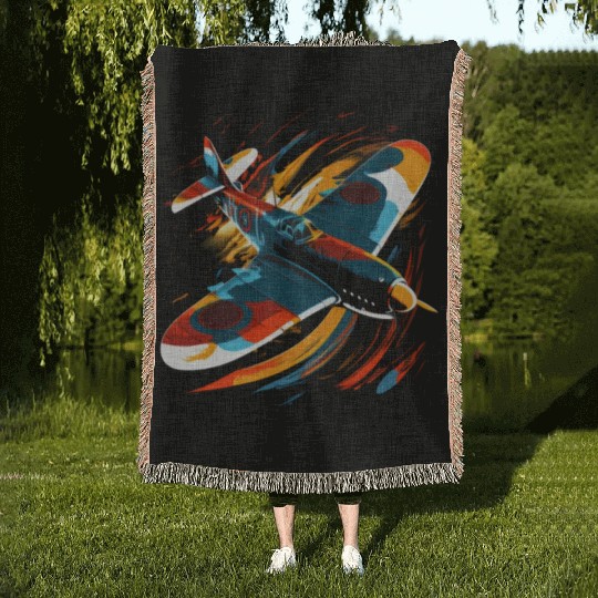 Spitfire Airplane Pilot Aviator Military Warbirds Woven Blankets