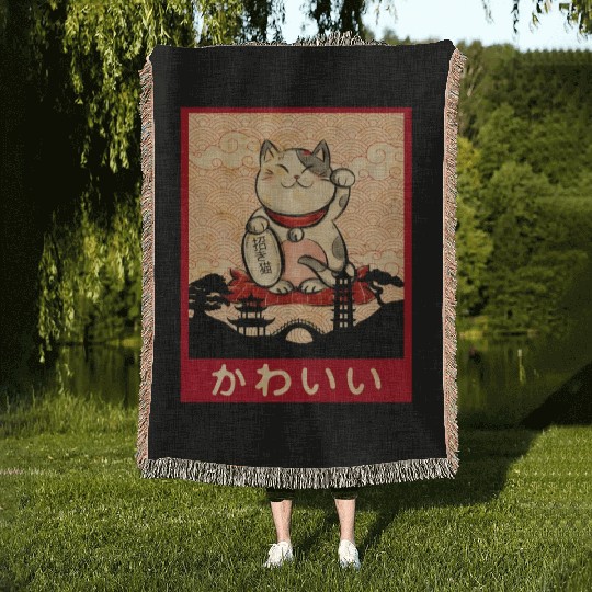 Cat Ramen Bowl Anime Japanese Noodles Kawaii Neko Woven Blankets