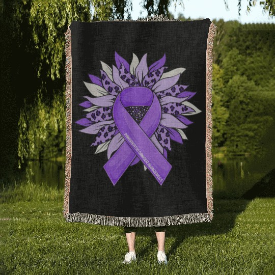 Pancreatic Cancer Sunflower Pancreatic Cancer Woven Blankets