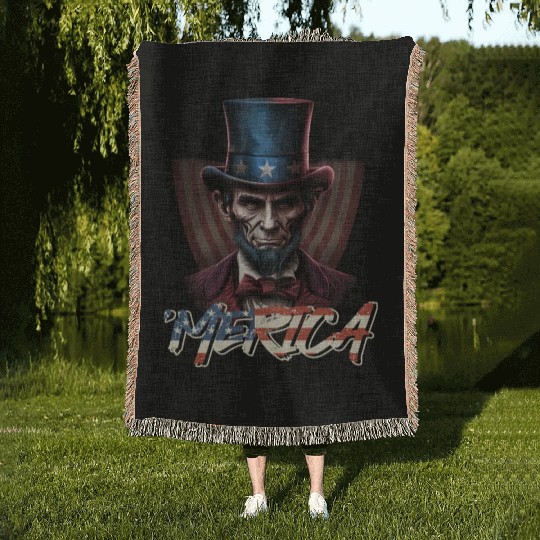 Merica Lincoln Independence Day Party 4th July Woven Blankets