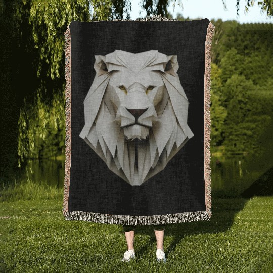 Origami lion - king of folding art Woven Blankets
