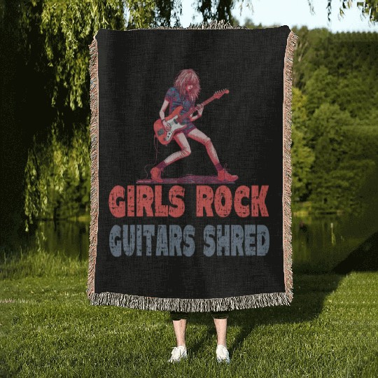 Gilrs Rock Guitar Shrek Woven Blankets