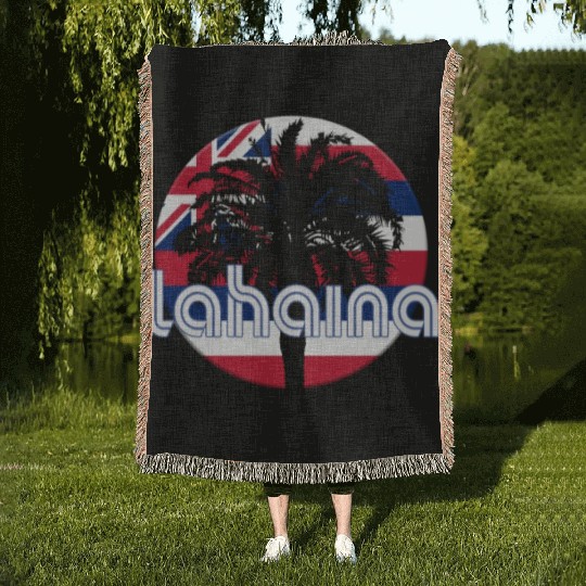 Lahaina Maui Hawaii Hawaiian Flag Native Palm Tree Woven Blankets