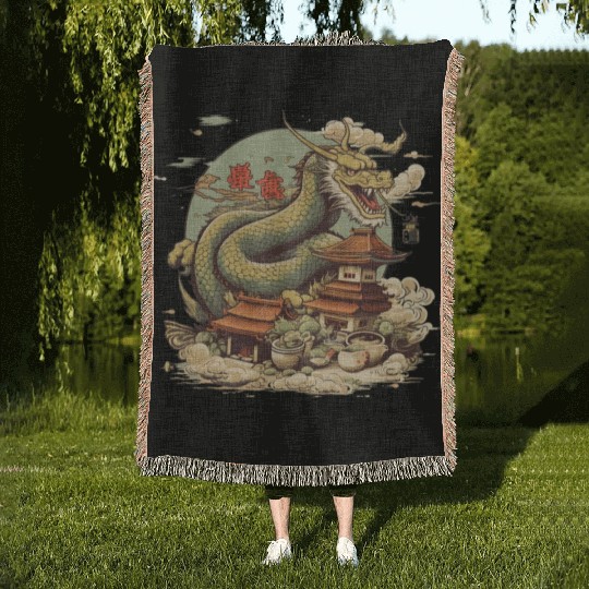 Sushi Dragon Japanesse Kawaii Woven Blankets