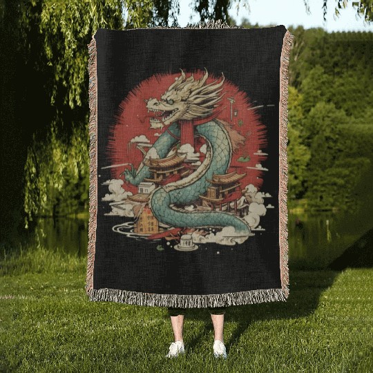 Sushi Dragon Japanesse Kawaii Woven Blankets