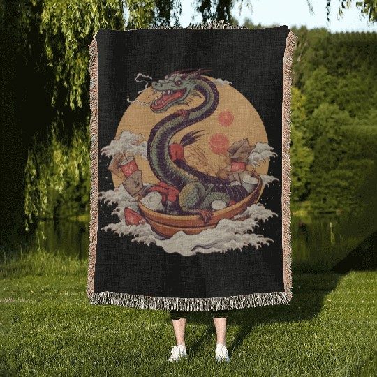 Sushi Dragon Japanesse Kawaii Woven Blankets