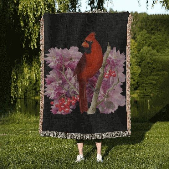 Funny Red Cardinal Bird Ornament Christmas Gifts Woven Blankets