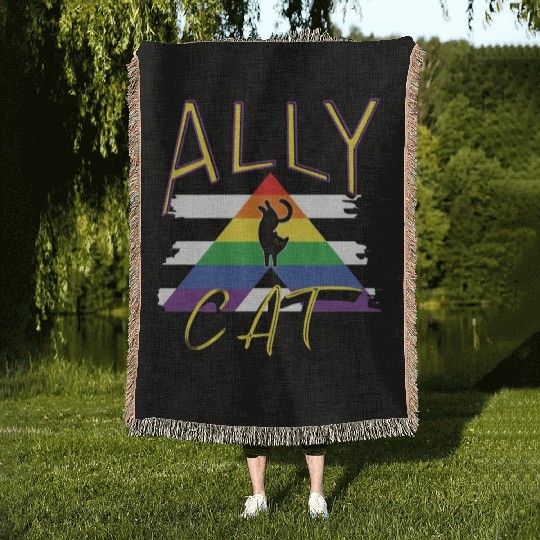 LGBTQ Ally Cat Gay Pride Rainbow Ally Cat Lovers Woven Blankets