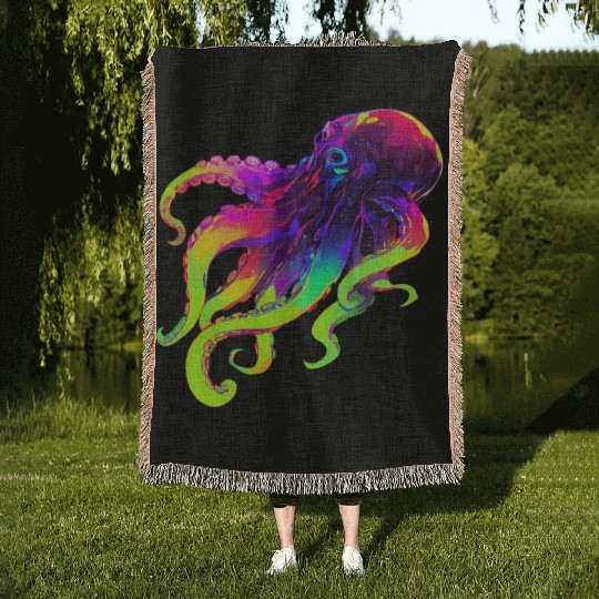Neon Octopus Woven Blankets