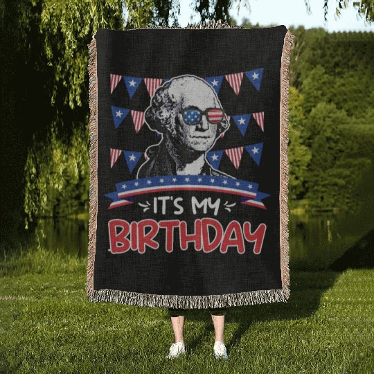Its my Birthday Independence Day George Washington Woven Blankets