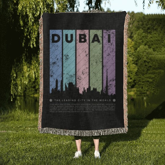 Black Colorful Dubai The Leading City in the World Woven Blankets