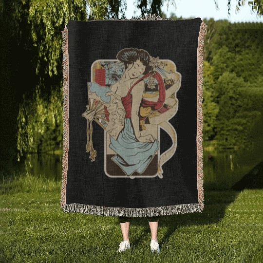 Japan Geisha girl maiko aesthetic 70s Woven Blankets