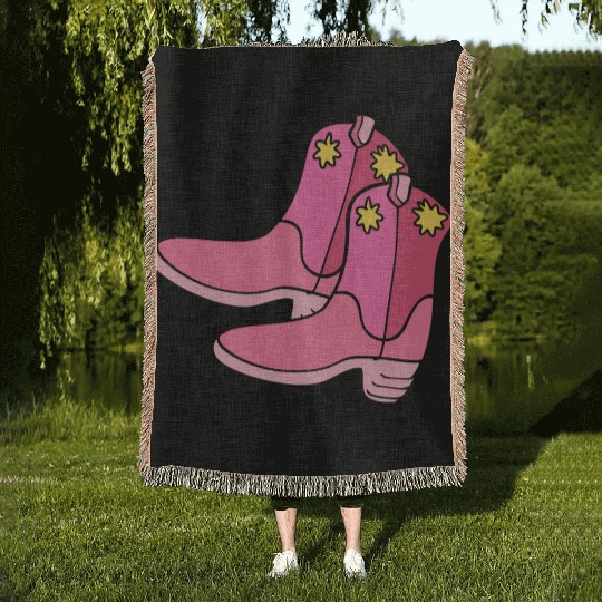 Pink Cowgirl Boots Cowgirl Woven Blankets