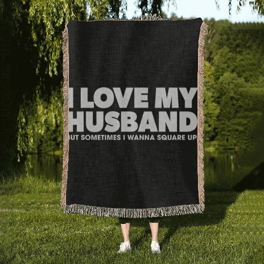I Love My Husband green Woven Blankets