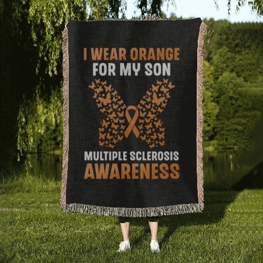 I Wear Orange For My Son Multiples Sclerosis MS Woven Blankets
