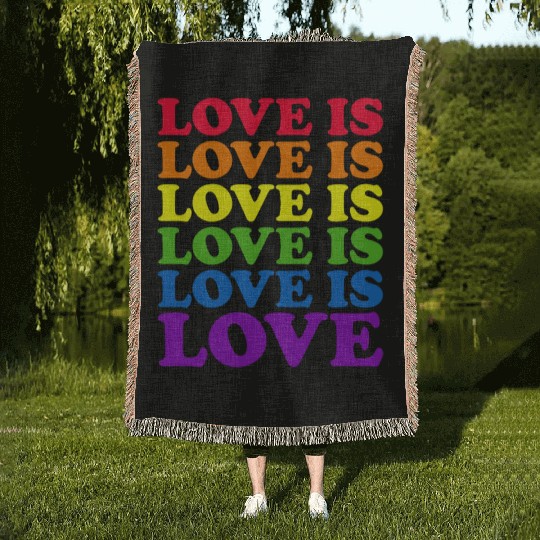 Love Is Love Rainbow LGBTQ Gay Pride Love Is Love Woven Blankets