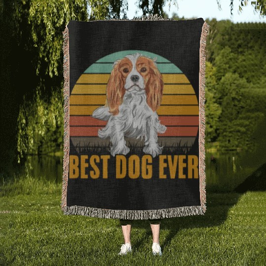 Best Dog Ever Cavalier King Charles Spaniel Retro Woven Blankets