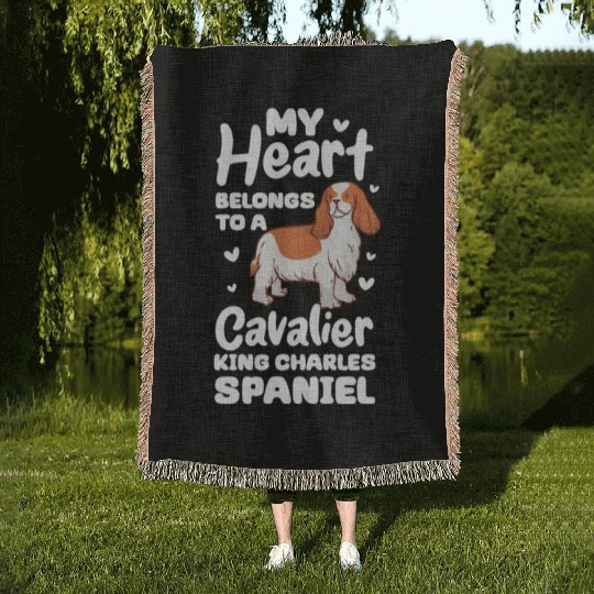 My Heart Belongs To A Cavalier King Charles Woven Blankets