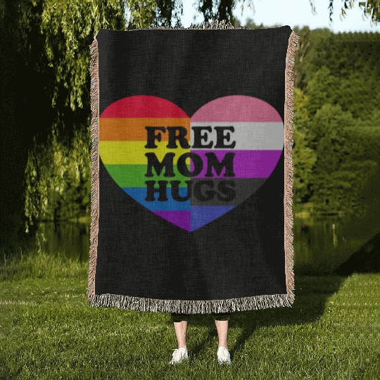 Free Mom Hugs Gay Pride Genderfluid Flag Woven Blankets
