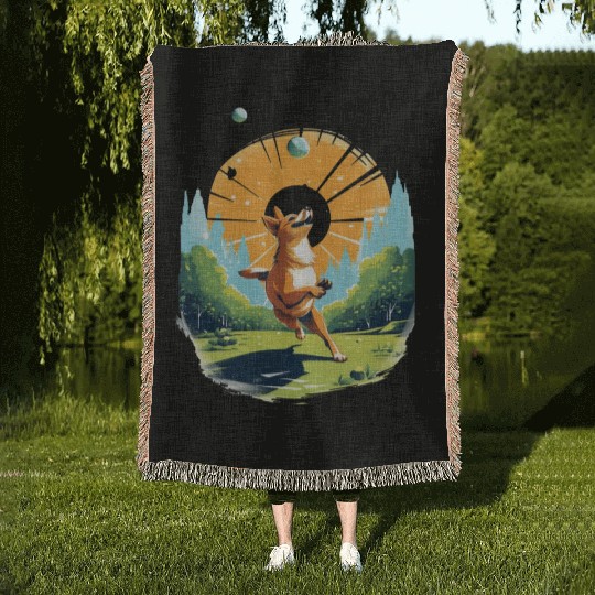 Joyful Dog in Summer Park Woven Blankets