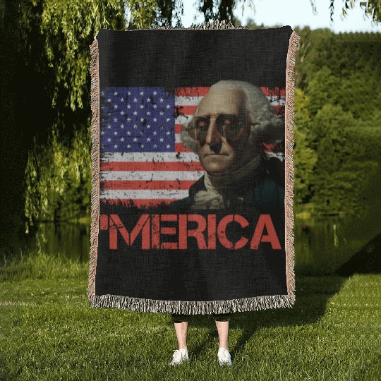 Merica George Washington Independence Day USA Woven Blankets