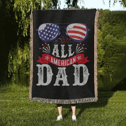 All American Dad America Pride US Patriot Woven Blankets
