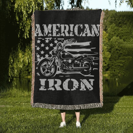 American Iron Motorcycle ©WhiteTigerLLC.Com Woven Blankets