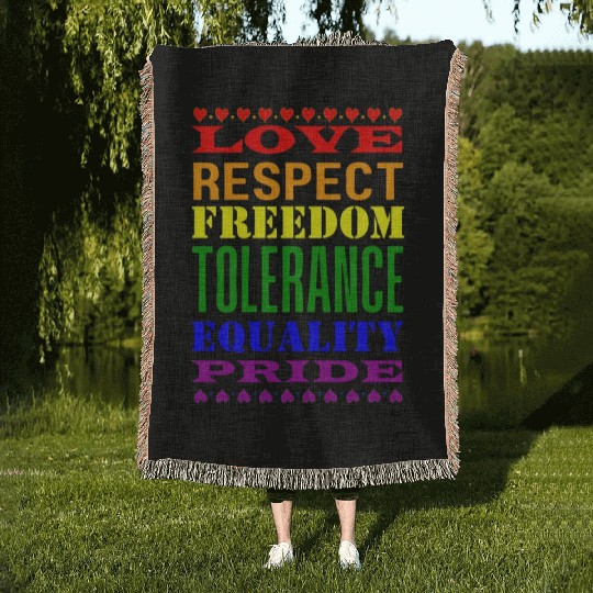 Rainbow words for Pride Woven Blankets