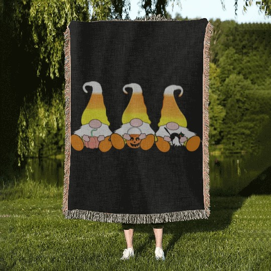 Halloween Gnome Candy Corn Gnomes Trick Or Treat Woven Blankets