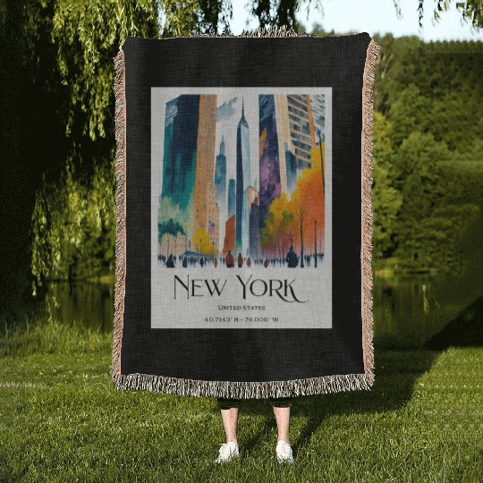 People walking to One World Trade Centre New York Woven Blankets
