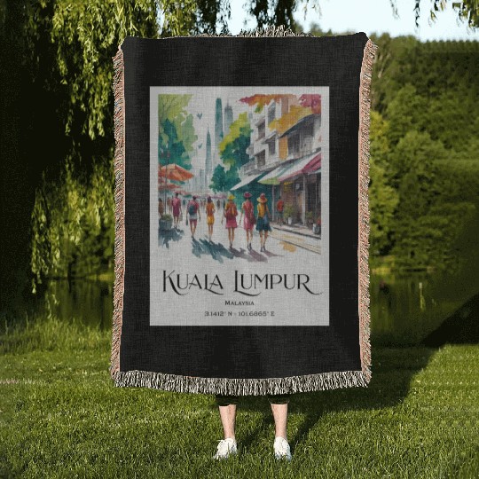 Women walking in streets of Kuala Lumpur Malaysia Woven Blankets