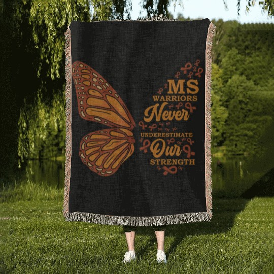 MS Warriors Never Underestimate Our Strength Woven Blankets