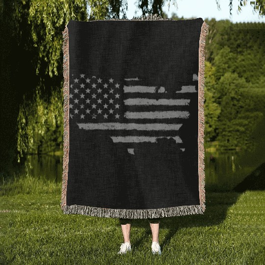 HAND PAINTED US FLAG Woven Blankets