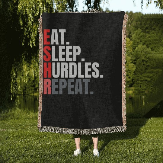 Eat sleep hurdles repeat aesthetic Woven Blankets