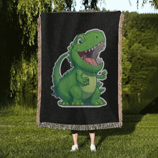 Green Dinosaur Woven Blankets