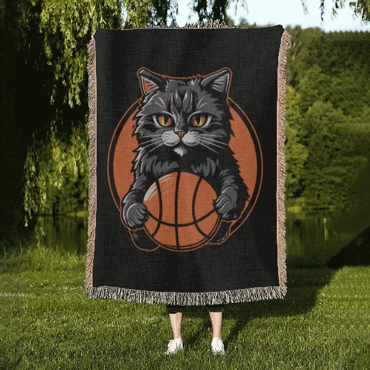 Basketball Cat Basketball Player I Love Basketball Woven Blankets